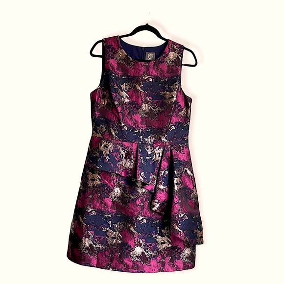 Vince Camuto Dresses & Skirts - Vince Camuto Fancy Shiny Purple Pink And Navy Asymmetrical Peplum Dress Size 12